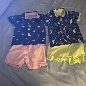 Kids Flamingo and Dinosaur Shirt Set with Shorts